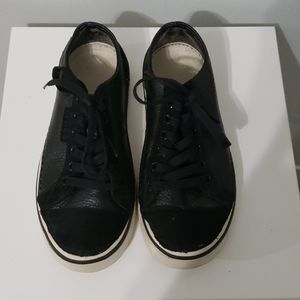 Size 7 Black leather and Suede Crocs